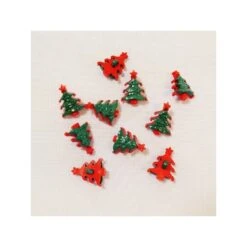 10 X 22mm Christmas Tree Red And Green Plastic Shank Back Festive Craft Buttons