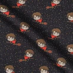 100% Cotton Digital Fabric Chibi Harry Potter Broomstick Quidditch 140cm Wide