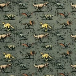 100% Cotton Digital Fabric Jurassic Park Dinosaur T-Rex Raptor Triceratops