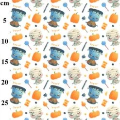 100% Cotton Digital Fabric Rose & Hubble Halloween Chibi Monster & Mummy Treats