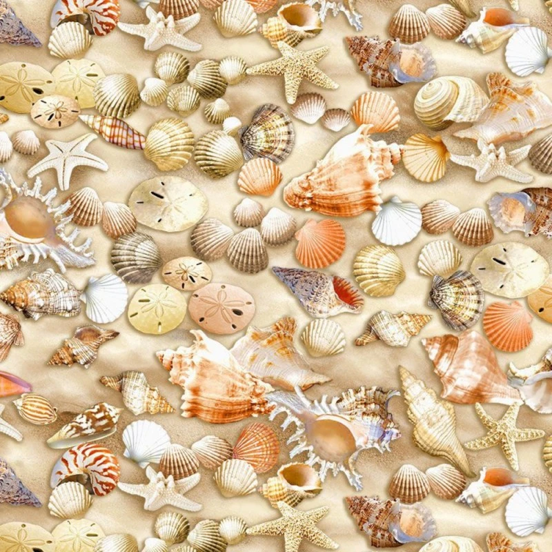 100% Cotton Digital Fabric Timeless Treasures Beachcomber Shells 112cm Wide 3 100% Cotton Digital Fabric Timeless Treasures Beachcomber Shells 112cm Wide