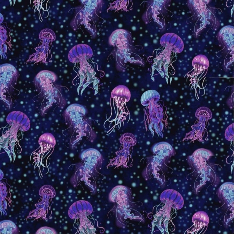 100% Cotton Digital Fabric Timeless Treasures Bioluminescent Jellyfish Ocean 3 100% Cotton Digital Fabric Timeless Treasures Bioluminescent Jellyfish Ocean