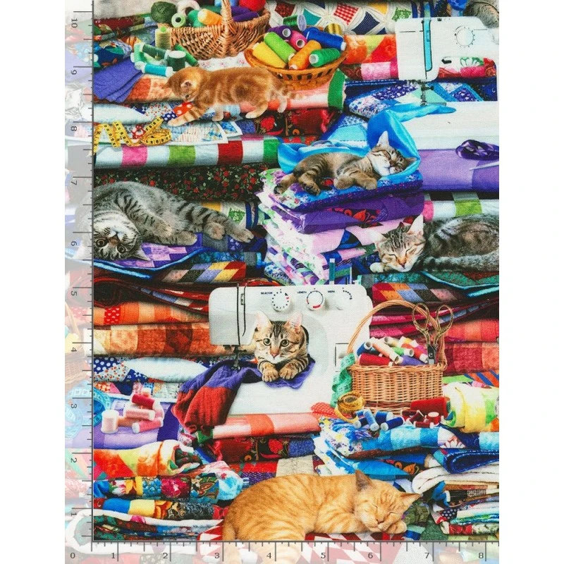 100% Cotton Digital Fabric Timeless Treasures Cats On Quilts Kitten 4 100% Cotton Digital Fabric Timeless Treasures Cats On Quilts Kitten - Image 2