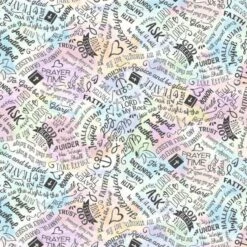100% Cotton Digital Fabric Timeless Treasures Faith Words Religious 112cm Wide