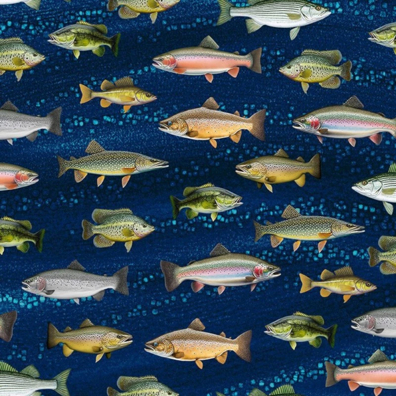 100% Cotton Digital Fabric Timeless Treasures Fish Blue By George McCartney 3 100% Cotton Digital Fabric Timeless Treasures Fish Blue By George McCartney