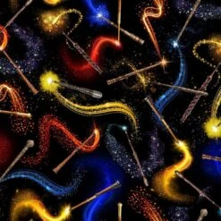100% Cotton Digital Fabric Timeless Treasures Magic Wands Fantasy 112cm Wide