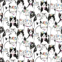 100% Cotton Digital Fabric Timeless Treasures Pretty Cats & Florals 112cm Wide