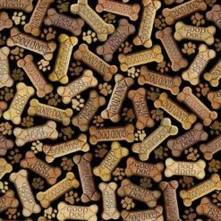 100% Cotton Digital Fabric Timeless Treasures Tossed Dog Bones Treats 112cm Wide