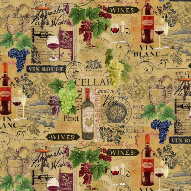 100% Cotton Digital Fabric Timeless Treasures Vintage Wine And Grapes 112cm Wide 3 100% Cotton Digital Fabric Timeless Treasures Vintage Wine And Grapes 112cm Wide