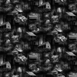100% Cotton Digital Fabric Timeless Treasures Wicked Halloween Cabin 112cm Wide