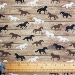 100% Cotton Digital Fabric Timeless Treasures Wild Horses On Wood 112cm Wide