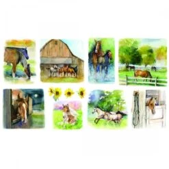 100% Cotton Fabric 3 Wishes Fabric Horse Pony Sunflower Watercolour Effect Panel