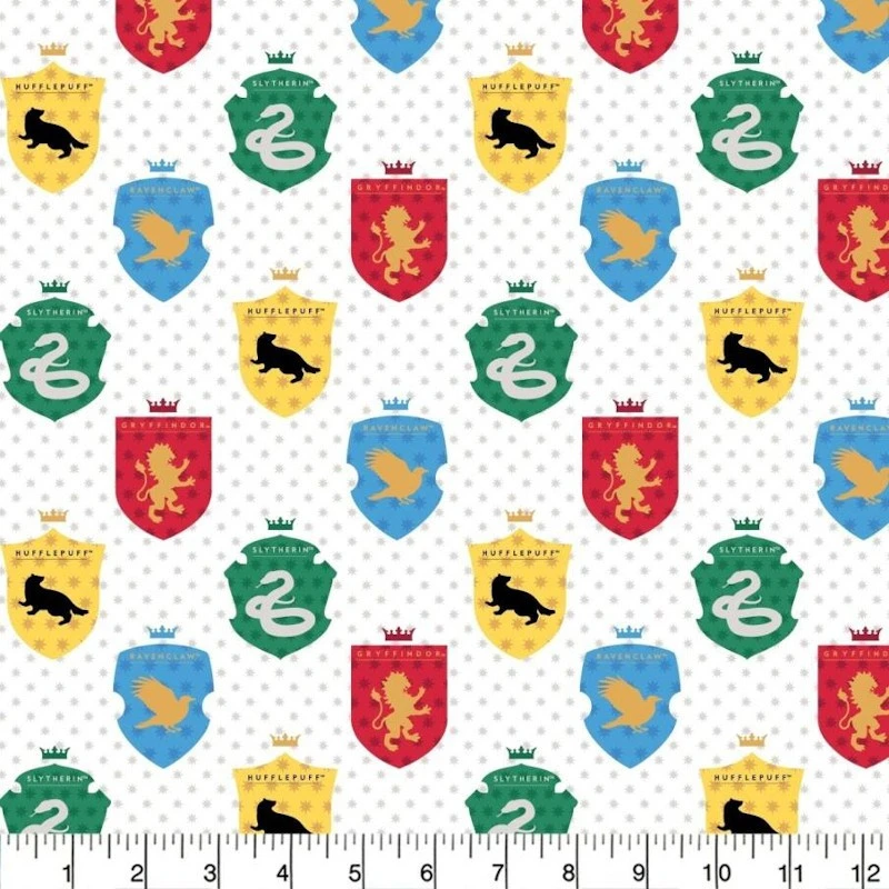 100% Cotton Fabric Camelot Harry Potter House Badges Crests 3 100% Cotton Fabric Camelot Harry Potter House Badges Crests