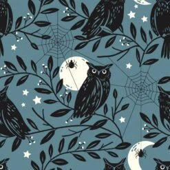 100% Cotton Fabric Dashwood Studio Spellbound Halloween Owl Spiderweb 112cm Wide