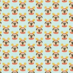 100% Cotton Fabric Dear Stella Pug Faces Christmas Xmas Festive Pug Dogs