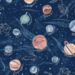 100% Cotton Fabric Dear Stella Universe Galaxy Astrology Planets Star Animals