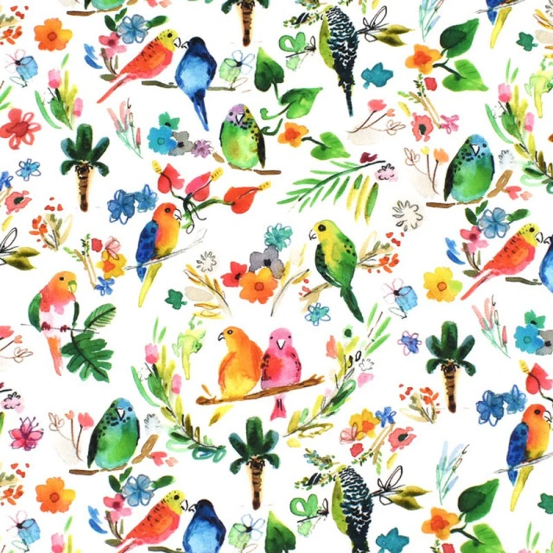 100% Cotton Fabric Dear Stella Watercolour Look Tropical Birds Floral Flower 3 100% Cotton Fabric Dear Stella Watercolour Look Tropical Birds Floral Flower