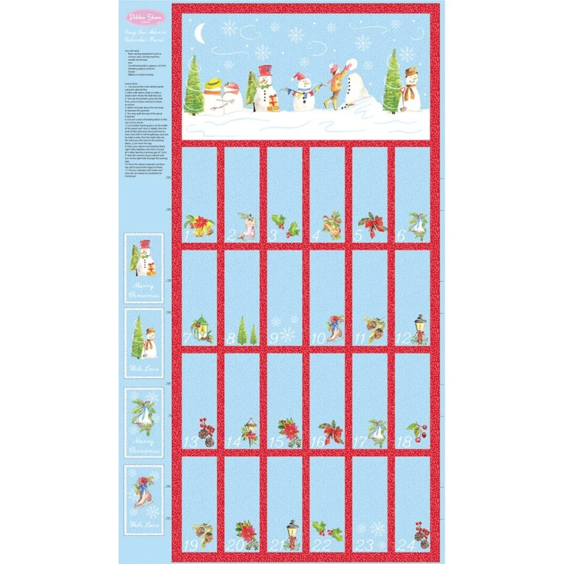 100% Cotton Fabric Debbie Shore Christmas Traditions Advent Panel Snowman Snow 3 100% Cotton Fabric Debbie Shore Christmas Traditions Advent Panel Snowman Snow