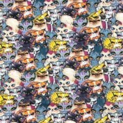 100% Cotton Fabric Digital Crowded Cartoon Cats Kittens Kitty 140cm Wide Crafty