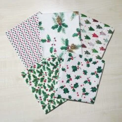 100% Cotton Fabric John Louden Fat Quarter Bundle Mini Christmas Tree Holly Xmas Festive