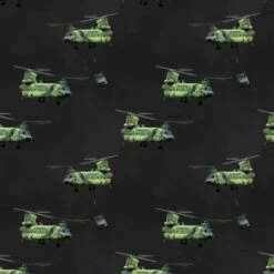 100% Cotton Fabric Kennard & Kennard Battlezone Airforce Helicopters Chinook