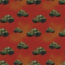 100% Cotton Fabric Kennard & Kennard Battlezone Army Tanks APC Orange