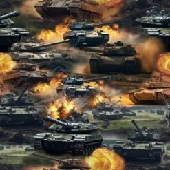 100% Cotton Fabric Kennard & Kennard Freedom Forces Military Tanks 112cm Wide