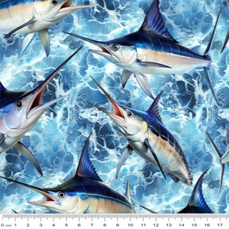 100% Cotton Fabric Kennard & Kennard Marine Marvels Ocean Swordfish 112cm Wide 3 100% Cotton Fabric Kennard & Kennard Marine Marvels Ocean Swordfish 112cm Wide