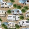100% Cotton Fabric Kennard & Kennard Retro Ride Caravan Beach Camping 112cm Wide -OHSEWCRAFTY 100 cotton fabric kennard kennard retro ride caravan beach camping 112cm wide