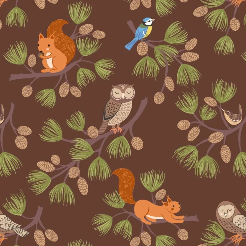 100% Cotton Fabric Lewis & Irene Evergreen Pine Cone Branches Squirrel Autumnal 3 100% Cotton Fabric Lewis & Irene Evergreen Pine Cone Branches Squirrel Autumnal