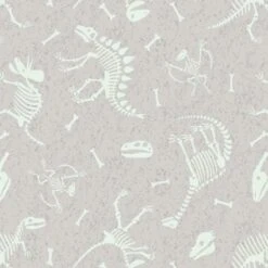 100% Cotton Fabric Lewis & Irene Glow In The Dark Dinosaur Skeleton Fossils Dino