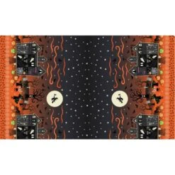 100% Cotton Fabric Lewis & Irene Haunted House Glow In The Dark Double Border