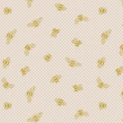 100% Cotton Fabric Lewis & Irene Honey Bee Gold Metallic Insect Animals Check
