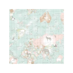 100% Cotton Fabric Lifestyle Animal Planet World Map Wildlife 140cm Wide