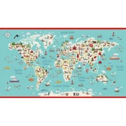 100% Cotton Fabric Makower Around The World Map Learning Panel