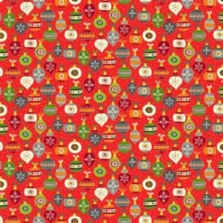 100% Cotton Fabric Makower Christmas Tree Baubles Xmas Festive