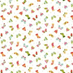 100% Cotton Fabric Makower Christmas Woolly Hats Mittens Stockings Festive