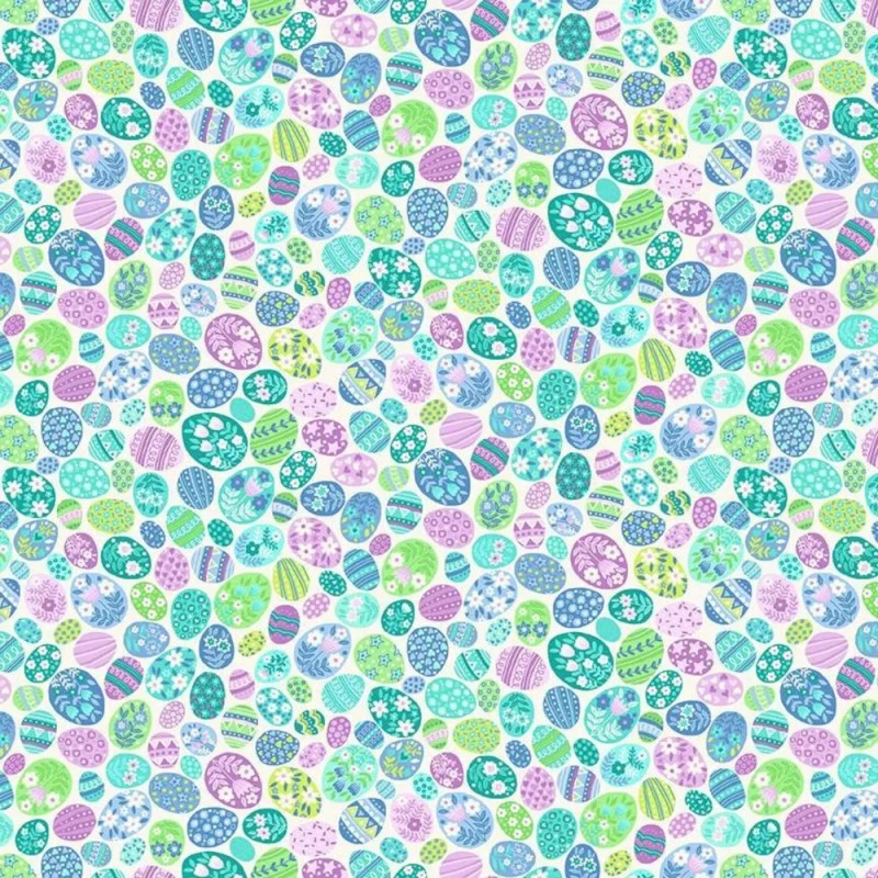 100% Cotton Fabric Makower Hello Spring Eggstravaganza Easter Eggs 112cm Wide 3 100% Cotton Fabric Makower Hello Spring Eggstravaganza Easter Eggs 112cm Wide