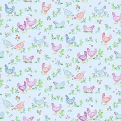 100% Cotton Fabric Makower Hello Spring Happy Hens Chickens Floral 112cm Wide