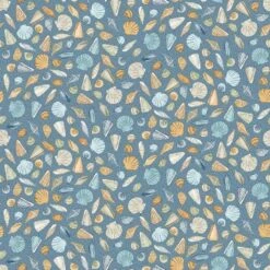 100% Cotton Fabric Makower High Tide Beachcomber Seashells Nautical 112cm Wide