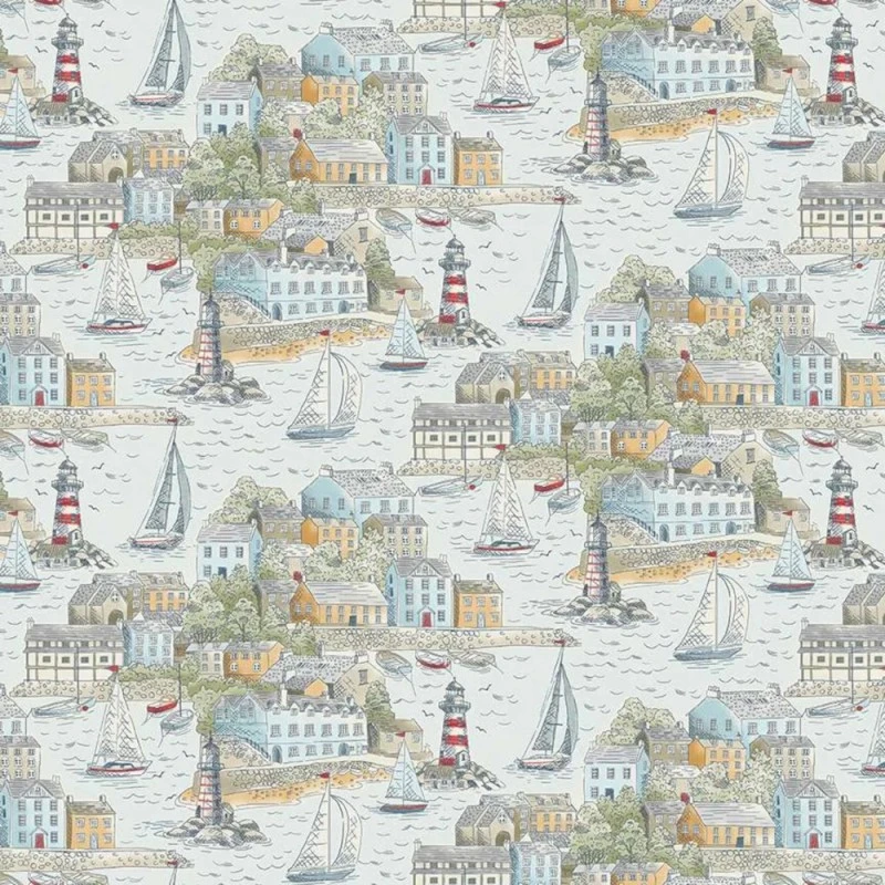100% Cotton Fabric Makower High Tide Harbour View Nautical Landscape 112cm Wide 3 100% Cotton Fabric Makower High Tide Harbour View Nautical Landscape 112cm Wide