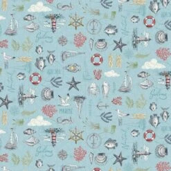 100% Cotton Fabric Makower High Tide Maritime Nautical Boats Anchors 112cm Wide