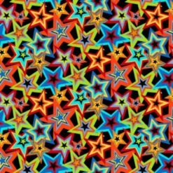 100% Cotton Fabric Makower Monster Mash Star Space Stars Colourful Outlines