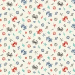 100% Cotton Fabric Makower Nautical Shells Crabs Seaside Sea Starfish