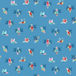100% Cotton Fabric Makower Parrots Tropical Animals Birds Parrot Leaves