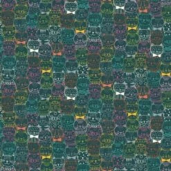 100% Cotton Fabric Makower Portrait Cats Doodle Drawing Cat Kitten Whiskers