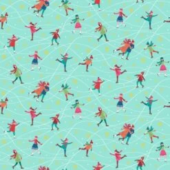 100% Cotton Fabric Makower Scattered Ice Skaters Winter Sports Snowflakes