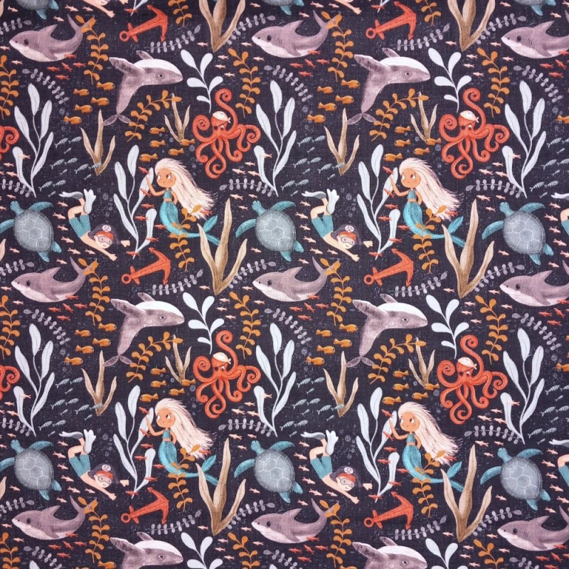 100% Cotton Fabric Nutex A Pirates Adventure Encounters Mermaids Fish 112cm Wide 3 100% Cotton Fabric Nutex A Pirates Adventure Encounters Mermaids Fish 112cm Wide