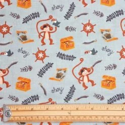 100% Cotton Fabric Nutex A Pirates Adventure Pirate's Crew Monkeys 112cm Wide