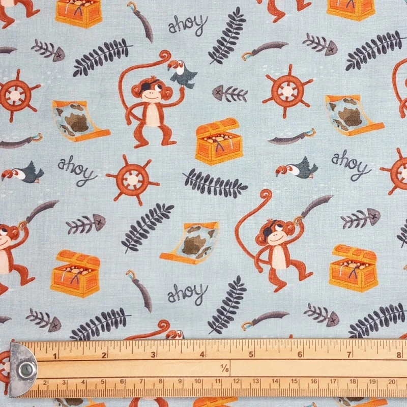 100% Cotton Fabric Nutex A Pirates Adventure Pirate's Crew Monkeys 112cm Wide 3 100% Cotton Fabric Nutex A Pirates Adventure Pirate's Crew Monkeys 112cm Wide